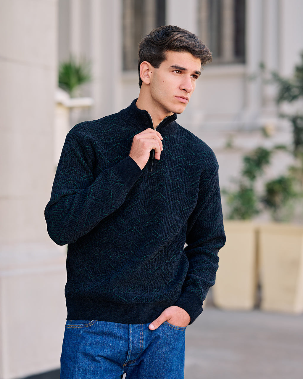 Zipper basic sweater